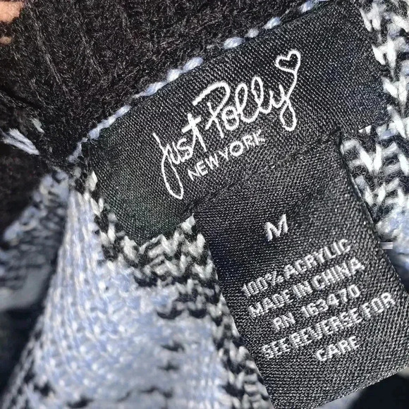 Just Polly Fringe Blue Argyle Plaid Sweater - Picture 3 of 3